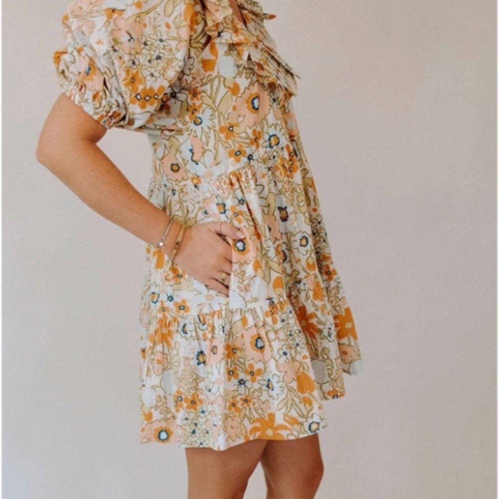 Cleobella Orange Pink Sundress with Puff Sleeves